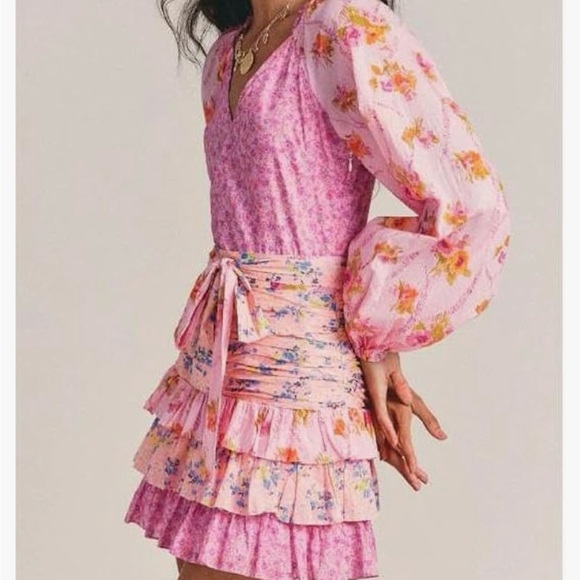 Bohemian Y2K Floral Pink Long Sleeve Dress - Picture 2 of 7